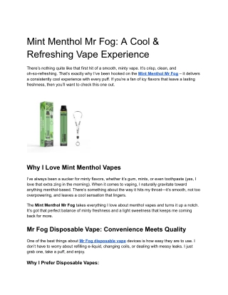 Mint Menthol Mr Fog_ A Cool & Refreshing Vape Experience