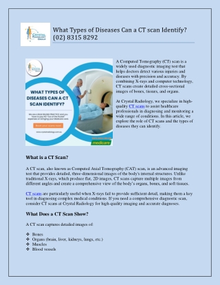 What Types of Diseases Can a CT scan Identify (02) 8315 8292