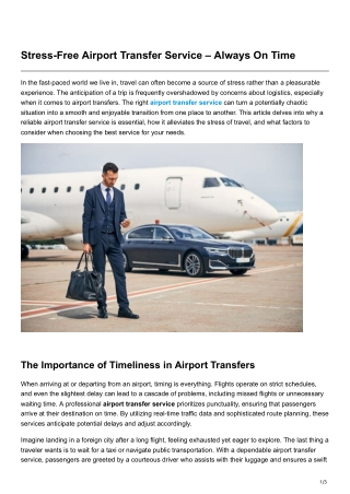 Stress-Free Airport Transfer Service Always On Time
