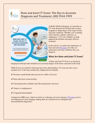 Bone and Joint CT Scans The Key to Accurate Diagnosis and Treatment. (08) 9544 3999