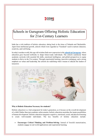 Schools in Gurugram Offering Holistic Education for 21st-Century Learners