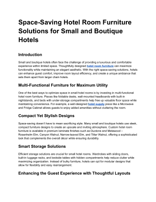 Space-Saving Hotel Room Furniture Solutions for Small and Boutique Hotels
