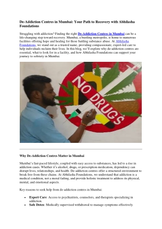 De-Addiction Centres in Mumbai
