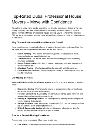 Top-Rated Dubai Professional House Movers – Move with Confidence