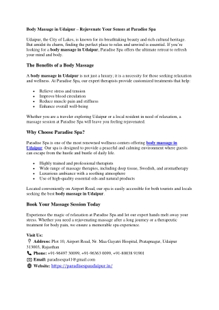 Body Massage in Udaipur