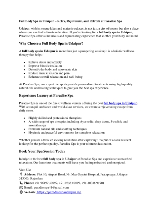 Full Body Spa in Udaipur