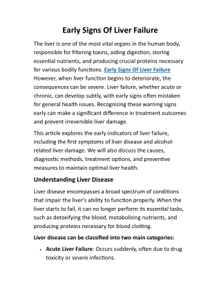 Early Signs Of Liver Failure