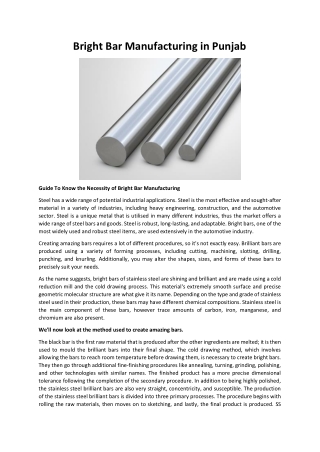 Bright Bar Manufacturing in Punjab