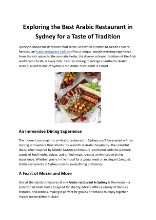 Exploring the Best Arabic Restaurant in Sydney for a Taste of Tradition