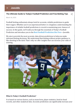 The Ultimate Guide to Today's Football Prediction and Free Betting Tips
