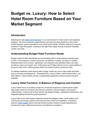 Budget vs. Luxury_ How to Select Hotel Room Furniture Based on Your Market Segment