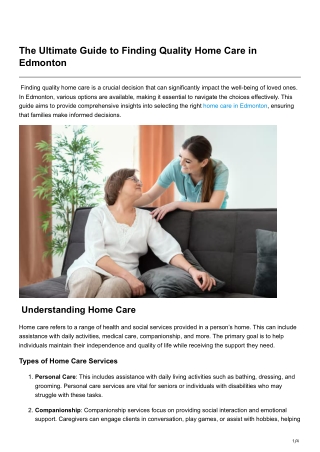 The Ultimate Guide to Finding Quality Home Care in Edmonton