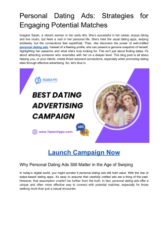 Personal Dating Ads: Strategies for Engaging Potential Matches
