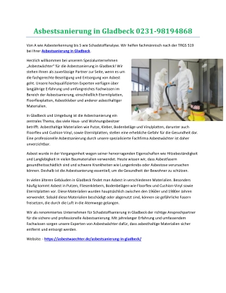 Asbestsanierung in Gladbeck 0231-98194868