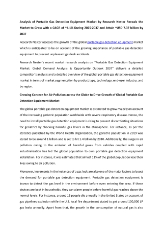 Portable Gas Detection Equipment Market Size 2037