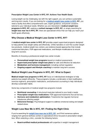 Prescription Weight Loss Center in NYC, NY_ Achieve Your Health Goals