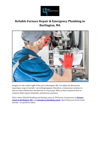 Reliable Furnace Repair & Emergency Plumbing in Burlington, MA
