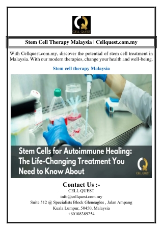 Stem Cell Therapy Malaysia | Cellquest.com.my
