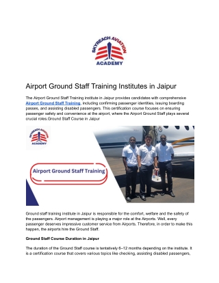 Airport Ground Staff Training Institutes in Jaipur