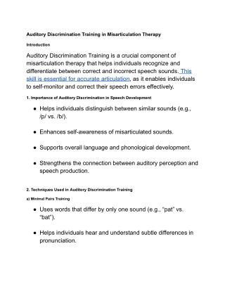 Auditory Discrimination Training in Misarticulation Therapy