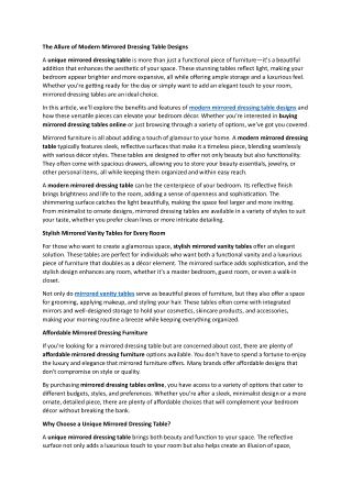 The Allure of Modern Mirrored Dressing Table Designs