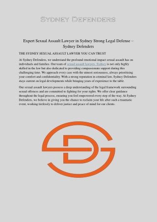 Expert Sexual Assault Lawyer in Sydney Strong Legal Defense