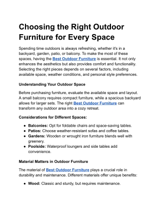 Choosing the Right Outdoor Furniture for Every Space