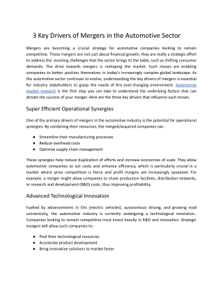 3 Key Drivers of Mergers in the Automotive Sector
