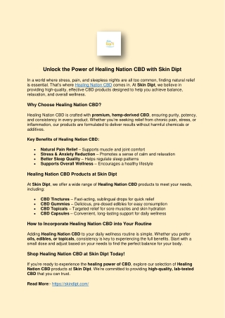 Unlock the Power of Healing Nation CBD with Skin Dipt