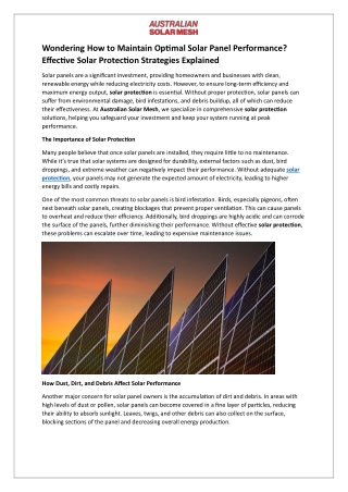 Wondering How to Maintain Optimal Solar Panel Performance - Effective Solar Protection Strategies Explained