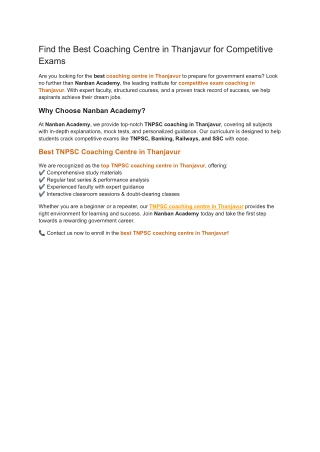 Find the Best Coaching Centre in Thanjavur for Competitive Exams