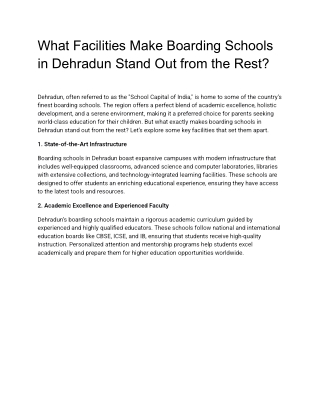 What Facilities Make Boarding Schools in Dehradun Stand Out from the Rest