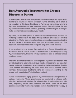 Best Ayurvedic Treatments for Chronic Diseases in Purina