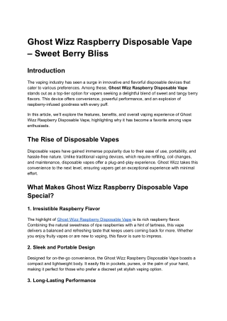 Ghost Wizz Raspberry Disposable Vape – Sweet Berry Bliss