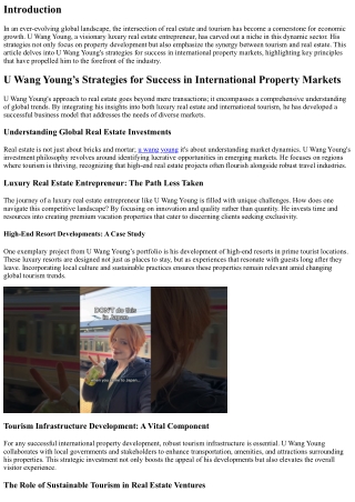 U Wang Young’s Strategies for Success in International Property Markets