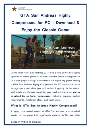 GTA San Andreas Highly Compressed for PC – Download & Enjoy the Classic Game