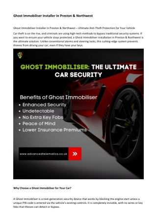 Certified Ghost Immobiliser Installer in Preston & Northwest