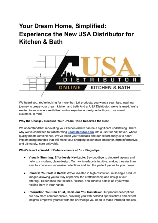 Your Dream Home, Simplified: Experience the USA Distributor for Kitchen & Bath