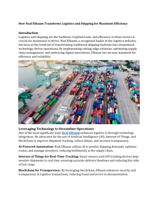 How Neal Elbaum Transforms Logistics and Shipping for Maximum Efficiency