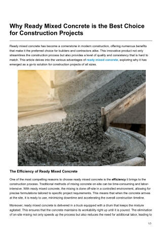 Why Ready Mixed Concrete is the Best Choice for Construction Projects