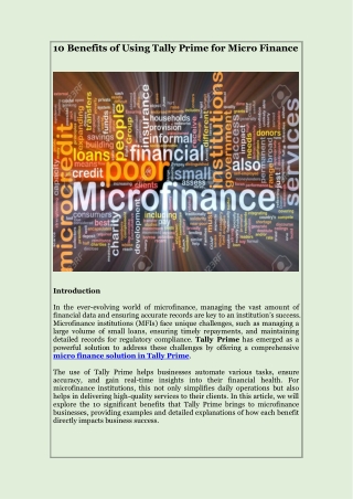 10 Benefits of Using Tally Prime for Micro Finance