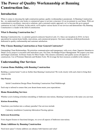 The Power of Quality Workmanship at Banning Construction Inc.