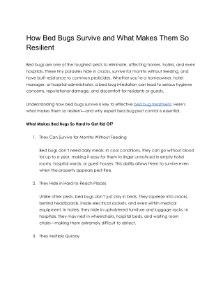 How bed bugs Survive and What Makes Them So Resilient