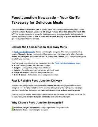 Food Junction Newcastle – Your Go-To Takeaway for Delicious Meals