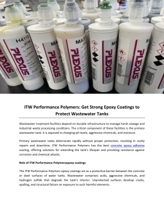 ITW Performance Polymers Get Strong Epoxy Coatings to Protect Wastewater Tanks