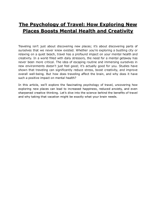 The Psychology of Travel: How New Destinations Can Enhance Mental Health