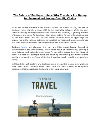 Why Boutique Hotels Are the Future of Travel: Personalized Luxury Over Big Chain