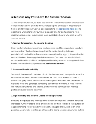 5 Reasons Why Pests Love The Summer Season