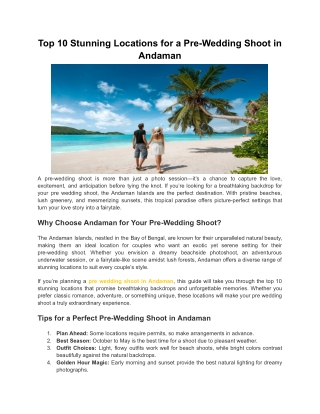 Top 10 Stunning Locations for a Pre-Wedding Shoot in Andaman