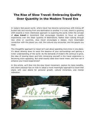 The Rise of Slow Travel Embracing Quality Over Quantity in the Modern Travel Era